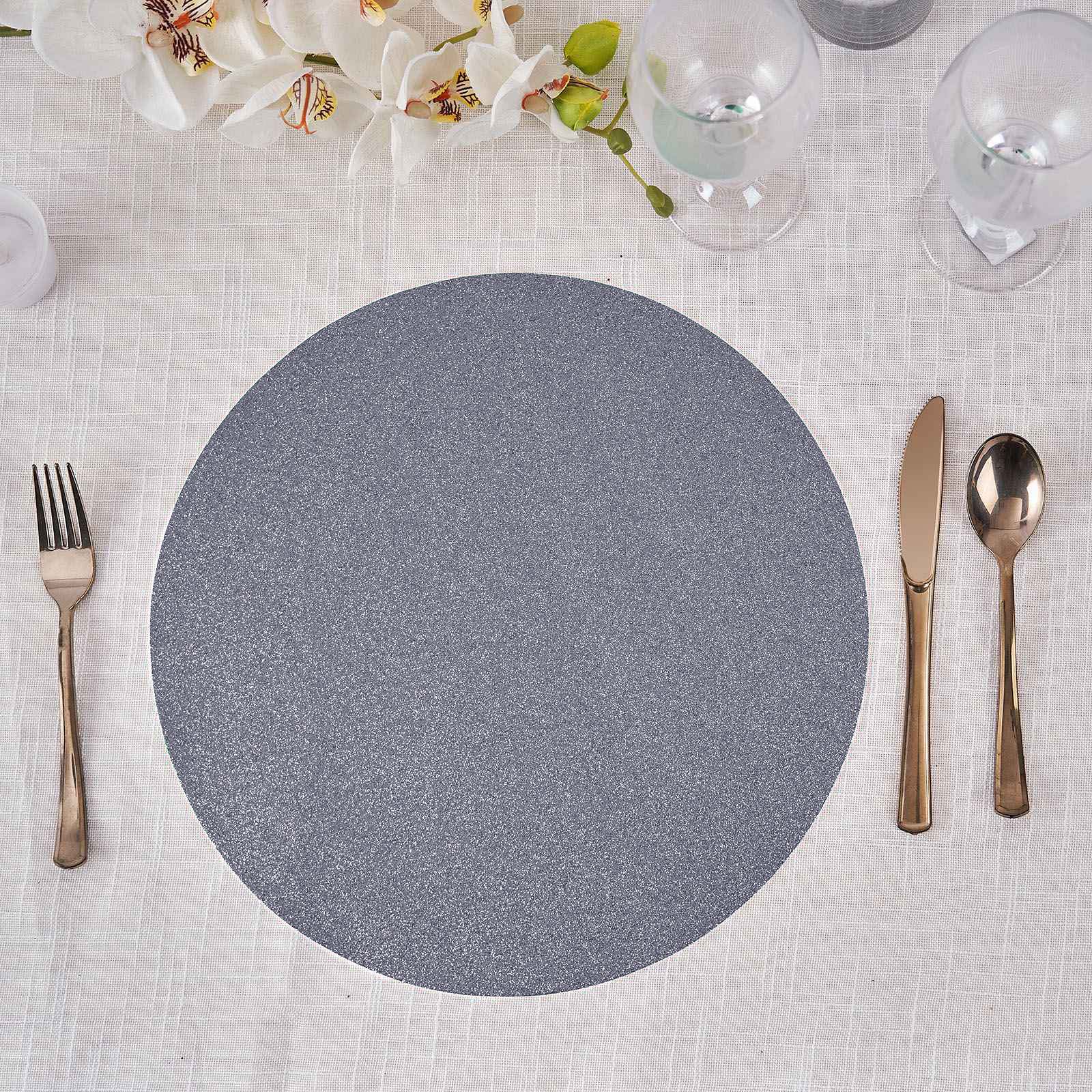 Efavormart 6 Pack NonSlip Table Placemats, Round Faux Leather Placemats With Glitter Charcoal