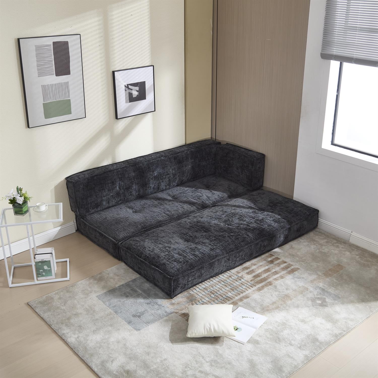 Demi Bonn 78" Versatile Chenille Sectional Sofa with Side Pocket, Modern Couch for Living Room, Customize Layout to Fit Any Space, Black