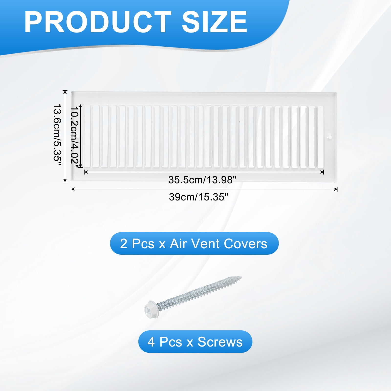 4" x 14" Duct Opening Vent Cover, 2 Pcs Toe Kick Vent Cover HVAC for Wall Floor, White-Outer Size: 5.4" x 15.4"