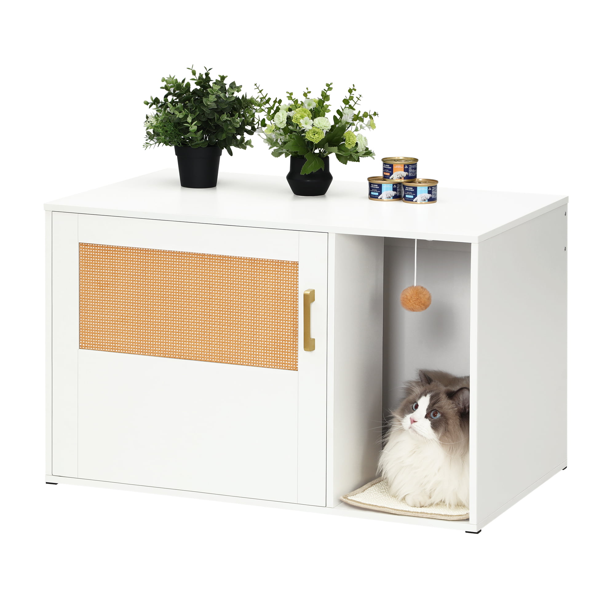 DINZI LVJ Litter Box Enclosure Furniture, Flip Top Hidden Litter Box with  Good Ventilation, Litter Box Cabinet, Wooden Cat Washroom Fit for Most of