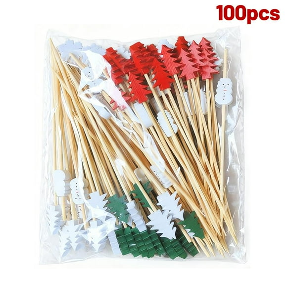 100Pcs Christmas Cocktail Pick Disposable Skewer Santa Claus Snowman Pick Buffet Fork Toothpick Decor Xmas Party food coctail food coctail cocktails cocktail cocktails christmas sticks cake sk