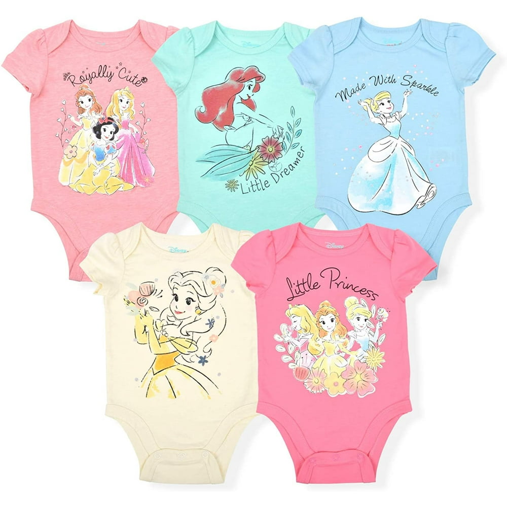 Disney Disney Princess Baby Girls' 5 Pack Bodysuits and Bow Walmart