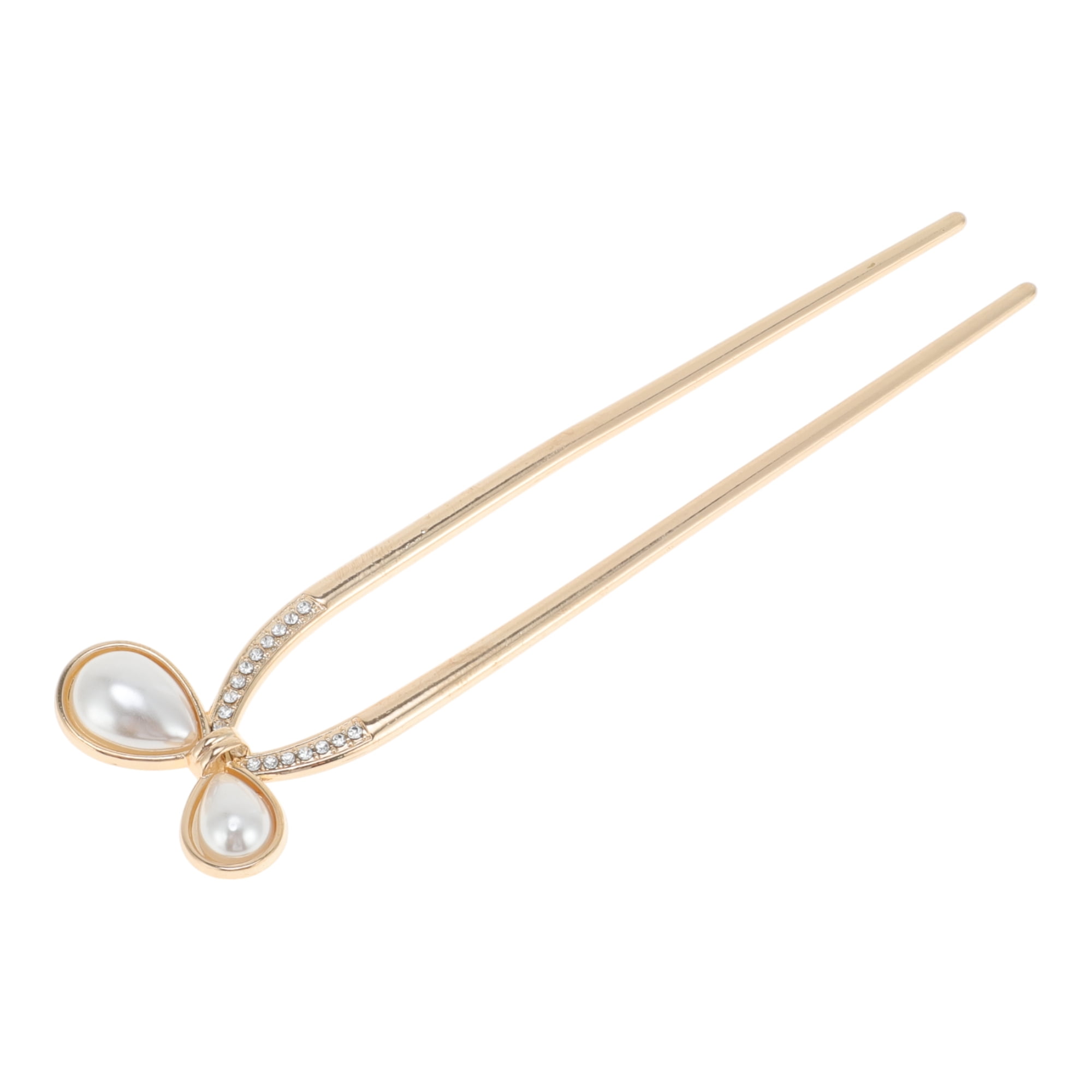 Unique Bargains Faux Pearl Bow Chignon Pin for Women Gold Tone 1 Pc