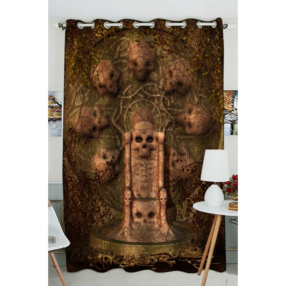 ECZJNT Fantasy Skull Throne With Vines Blackout Window Curtain Drapery Panels 52x84 inch one Piece