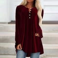 thumbnail image 2 of Women's T-Shirts Long Sleeve Womens Fall Tops Pleated Button Dwon Velvet Loose Elegant Christmas Party Work Blouses Dressy Casual Red M, 2 of 4