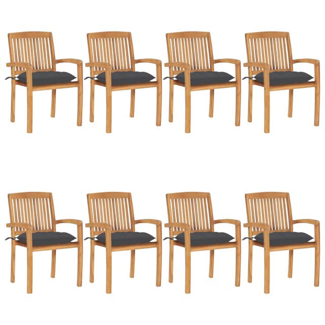 vidaXL Stacking Garden Chairs with Cushions 8 pcs Solid Teak Wood