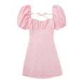 thumbnail image 1 of Kcodviy Robes pour Femmes Encolure Carrée Robe Trapèze d'Été Manche Rétractable Plissée Poitrine Robe Évasée Robe Sans Bretelles Robe Poupée Robe Mini Maxi Robe Femme Robe, 1 of 6
