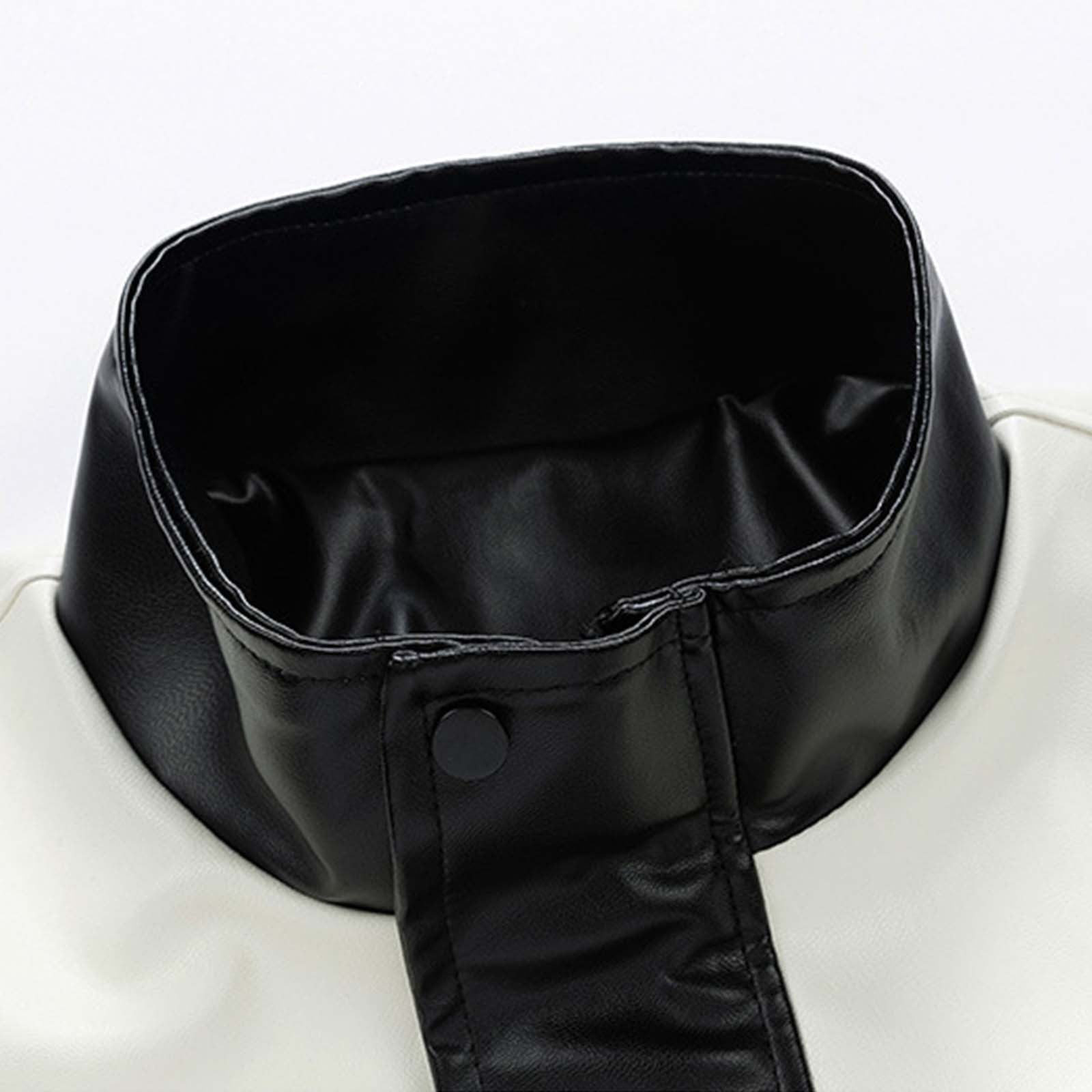 YLSDY Men Patchwork PU Leather Jacket Motorcycle Coat Bomber Retro Color Block Print Waterproof Outwear Streetwear Black XXXL