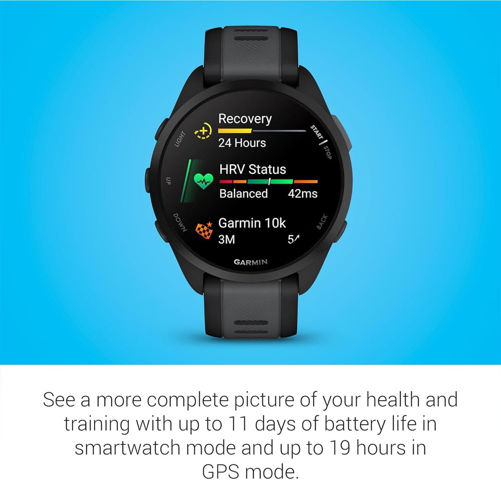 Garmin 010-02863-20 Forerunner 165 Smart Sport Watch, Black + Slate Gray Bundle with 2 YR CPS Enhanced Protection Pack| Official Garmin USA Dealer