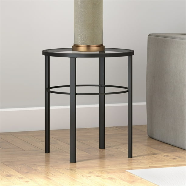 Minimalist Round Glass Side End Table, Night Stand in Blackened Bronze