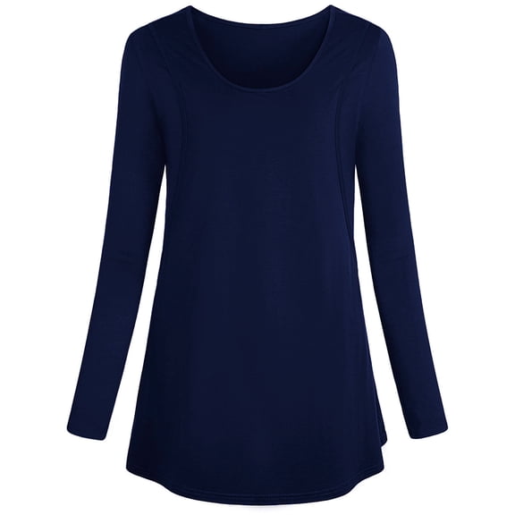 Efsteb Women's Nursing Tops Long Sleeve Maternity Shirt Solid Color Crew Neck Breastfeeding Shirts Fall Pregnancy Tee Shirts (Navy,S)