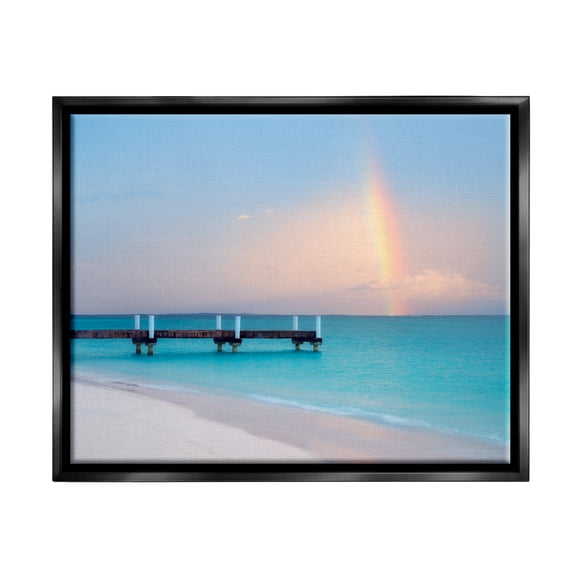 Stupell Industries Calm View Beach Rainbow Coastal Photography Black Floater Framed Art Print Wall Art