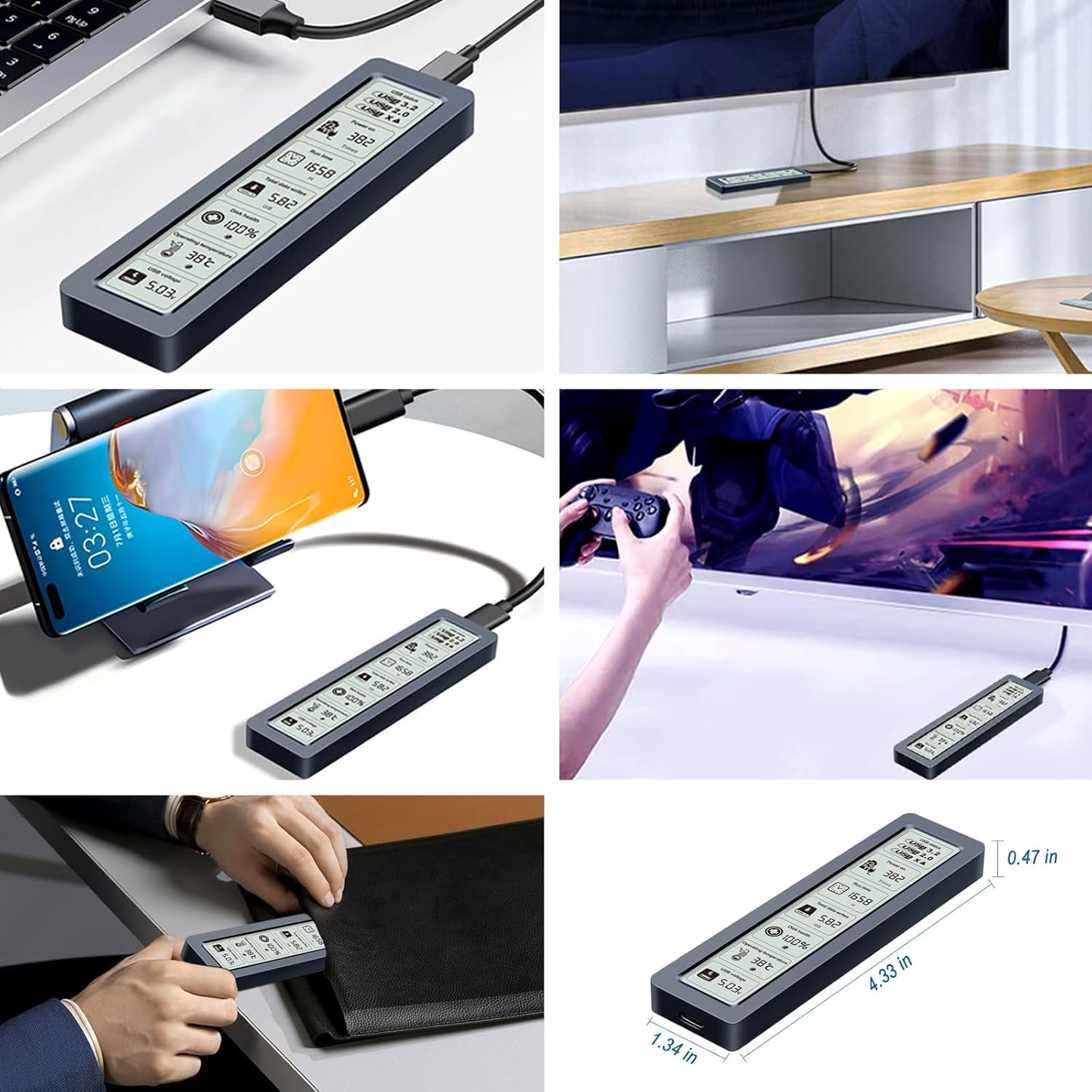 Smart M.2 NVMe SSD Enclosure with LCD Screen – 10Gbps USB 3.2 Gen2, Real-Time Health Monitoring, Tool-Free Installation, Heat Dissipation for NVMe PCIe 2230/2242/2260/2280 up to 4TB