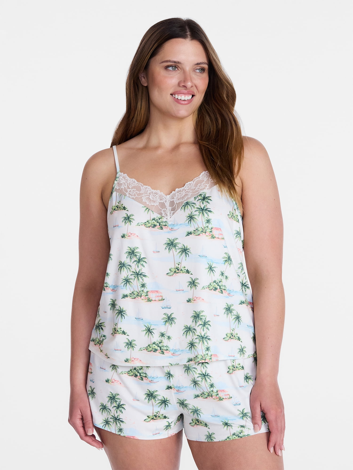 Joyspun Women’s Dreamy Soft Collection Lace Trim Knit Cami and Shorts Set, Sizes XS-3X