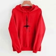 thumbnail image 4 of VOONCAS Women's Red Distressed Cross Graphic Hoodie - Size L, 100% Polyester, Relaxed Fit, Streetwear with Kangaroo Pocket, 4 of 4