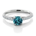 thumbnail image 2 of Gem Stone King 1.88 Ct Round London Blue Topaz E-F Lab Grown Diamond 925 Sterling Silver Engagement Ring (Size 7), 2 of 4