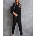 thumbnail image 3 of Pantalones De Manga Larga Mono Cuello Redondo Delgado Con Cordones Color Sólido Moda Casual Ropa De Mujer Negro S, 3 of 6