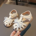 thumbnail image 2 of Pearl Bow Dress Princess Sandals for Toddler Girls Little Kids Lace Closed Toe Summer Flats Shoes White, 2 of 7