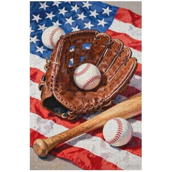 Native America Flag 500 Piece Puzzle for Adults - Baseball Art with Ball & Gloves, Relaxing DIY Puzzle, Fun Family Activity, Challenging Sports Theme, Man Cave/Bedroom Gift