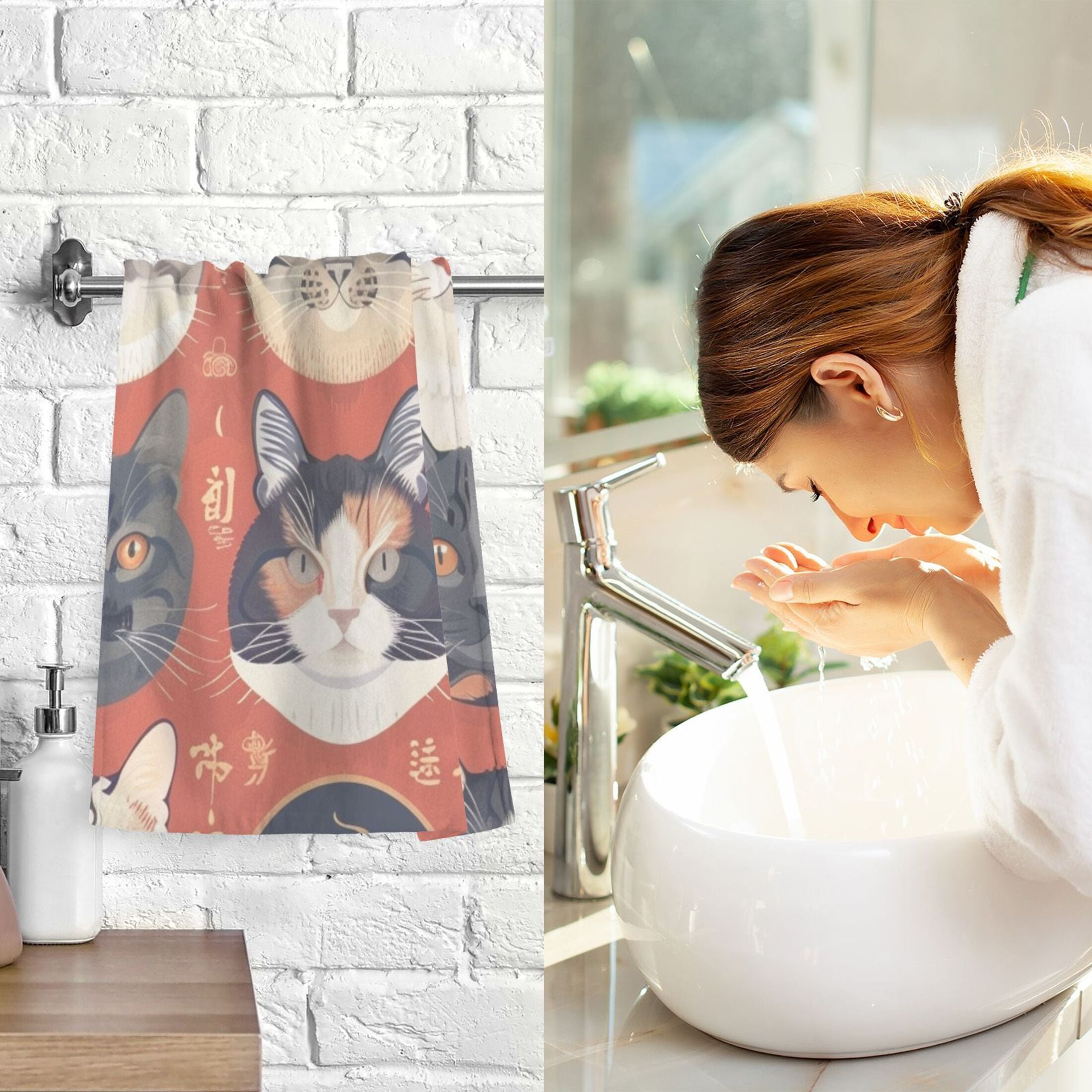 Cats Face 2 Pcs Hand Towel Set Cotton Absorbent Soft Face Towels Bath Towels for Bathroom Kitchen Shower Hotel Decor 16"x28"