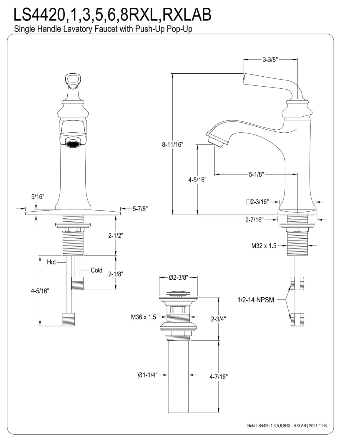 Kingston Brass LS4423RXL Restoration 1.2 GPM Single Hole Bathroom Faucet - Brass