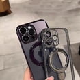 thumbnail image 2 of for iPhone Case,[Compatible with MagSafe] Ring Stand Holder Kickstand Electroplated Bumper Camera Lens Protection Clear Soft Shockproof Cover Phone Case (Purple,iPhone 12 Pro), 2 of 5