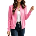 thumbnail image 4 of IUYRTFE Women's Zip Up Ribbed Knit Bomber Jacket Long Sleeve Lightweight Casual Cardigan Top, 4 of 9