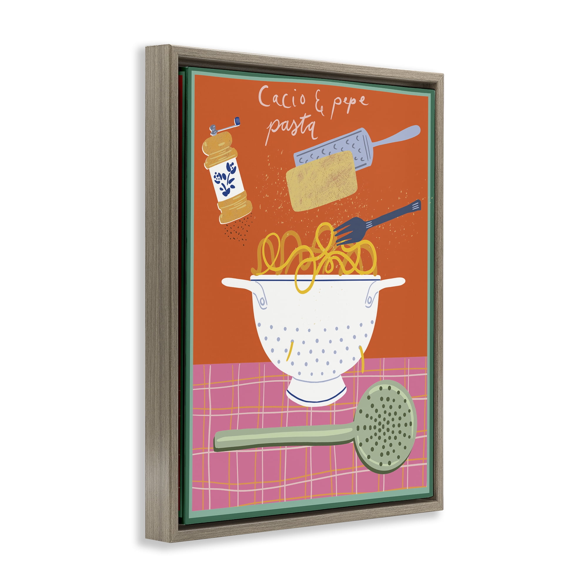 Stupell Industries Retro Italian Pasta Meal Food & Beverage Painting Brown Floater Framed Canvas Art Print Wall Art, 17 x 21