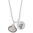thumbnail image 1 of Delight Jewelry Silvertone Keep Calm The Doctor is Here Silvertone Script Initial Disc - P - Charm Necklace, 20"+3", 1 of 4