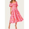 thumbnail image 6 of FreshPretty Women Summer Dresses Casual Flowy Beach Square Neck Puff Short Sleeve Smocked Back Boho Floral Long Maxi Dress, 6 of 7