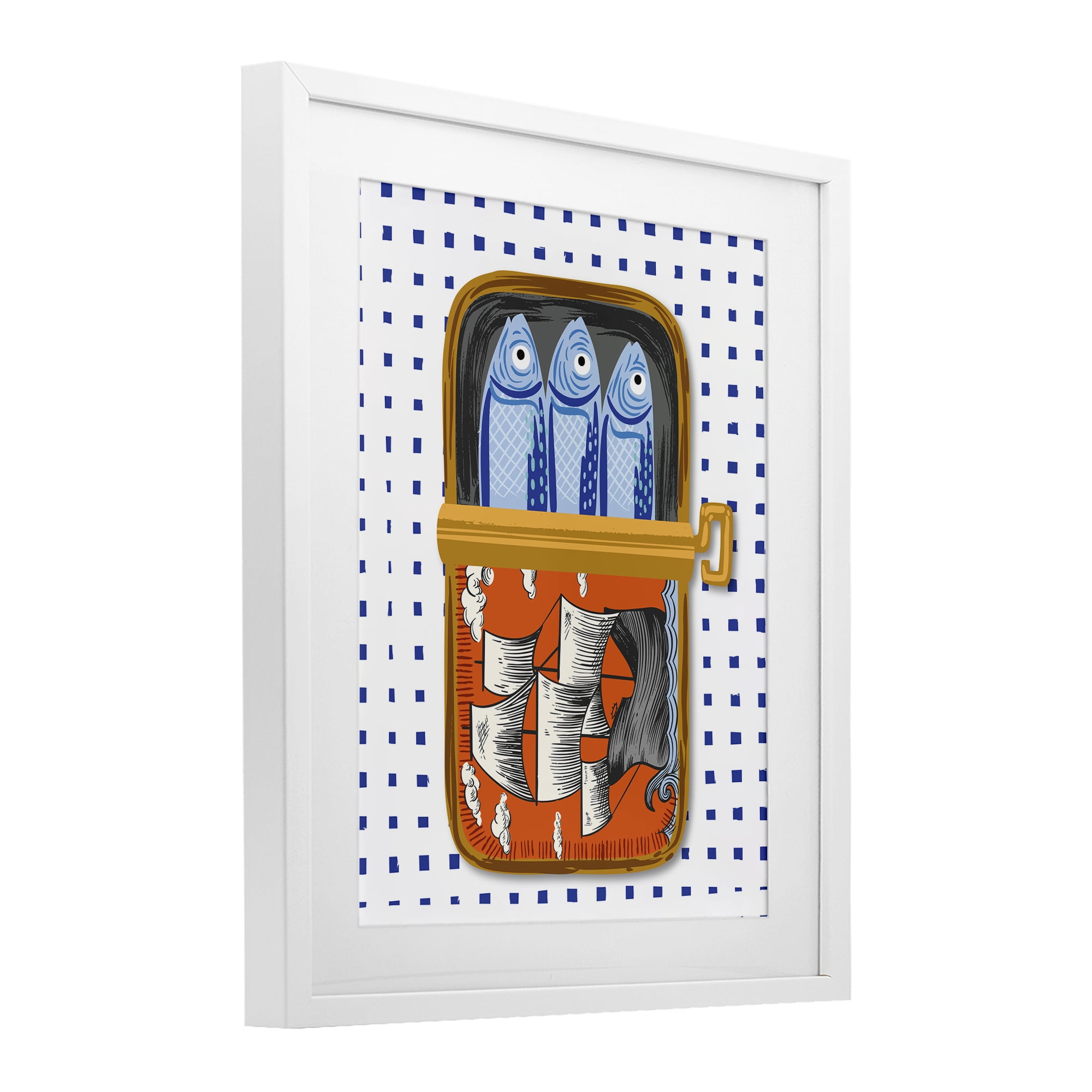 Stupell Industries Retro Nautical Sardines Tin White Framed Print Under Glass, design by Arrolynn Weiderhold