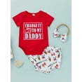 thumbnail image 4 of Infant Girls Three-piece Layette, Red Round Neck Short Sleeve Romper, Cola Printing Shorts and Headdress, 4 of 10