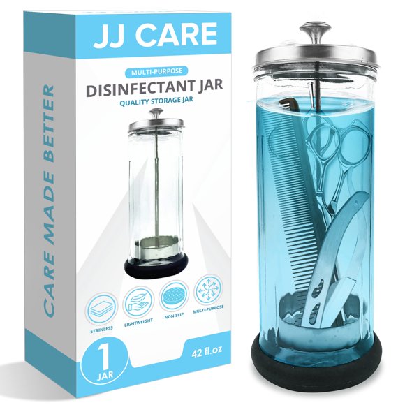 Tarro desinfectante JJ CARE Barber, tarro de vidrio de 1250 ml con colador