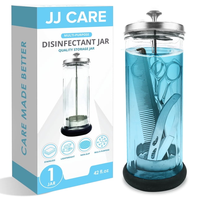 Tarro desinfectante JJ CARE Barber, tarro de vidrio de 1250 ml con colador