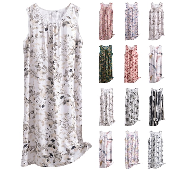 WHEANG Womens Dresses Summer Sleeveless Tank Cotton Silk Nightgown Loose Plus Size Lounge Sleep Dress Breathable Lightweight Nightshirt Chemise for Home Loungewear Size 2XL White