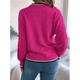 thumbnail image 6 of Sweaters for Women Striped Trim Drop Shoulder Sweater Sweaters Rose Red S, 6 of 8