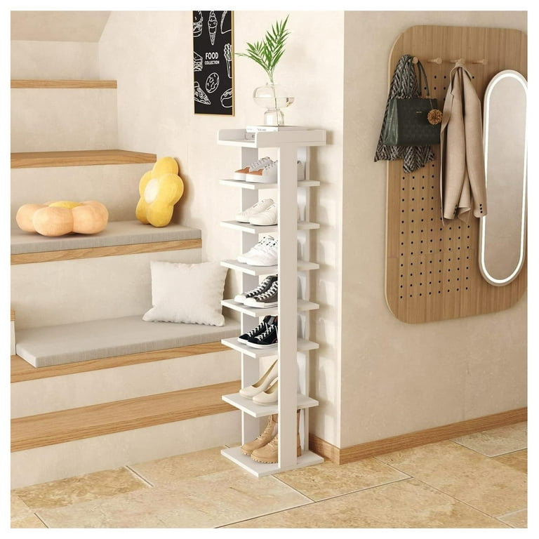 Omsix 7-Tier Wood Shoe Rack, Entryway Shoe Tower,Vertical Shoe