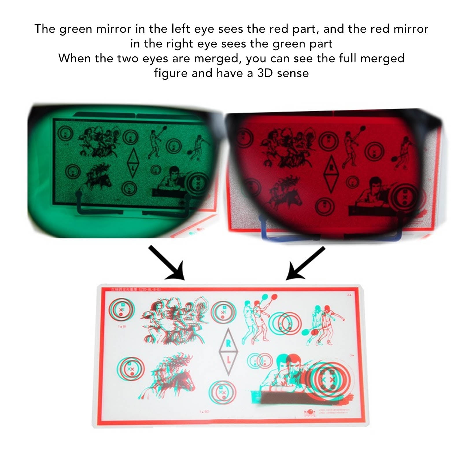 YAHHU Red Green Fixed Vectograms Convergence Insufficiency Eye Training Kit, Low Vision Test Chart with Glasses, 16.93 inches / 43 cm, PVC Material for Exobliques & Fusion Disorders