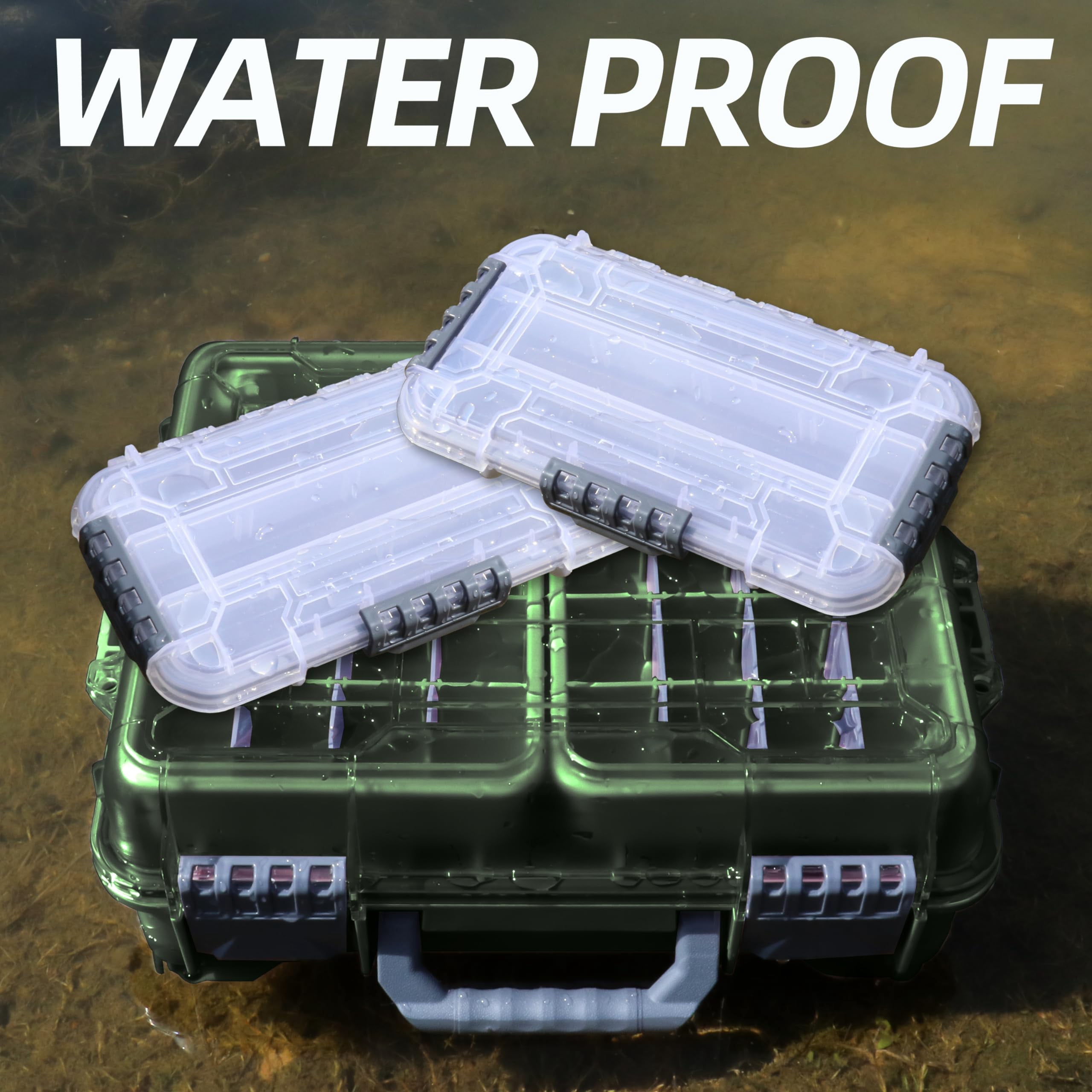 Universal Fishing Tackle Box With Two Small Tray  Removal Inside Design Waterproof Trunk Storage Thicker Floating Airtight Stowaway Xmas Surprise Gifts For Men Women