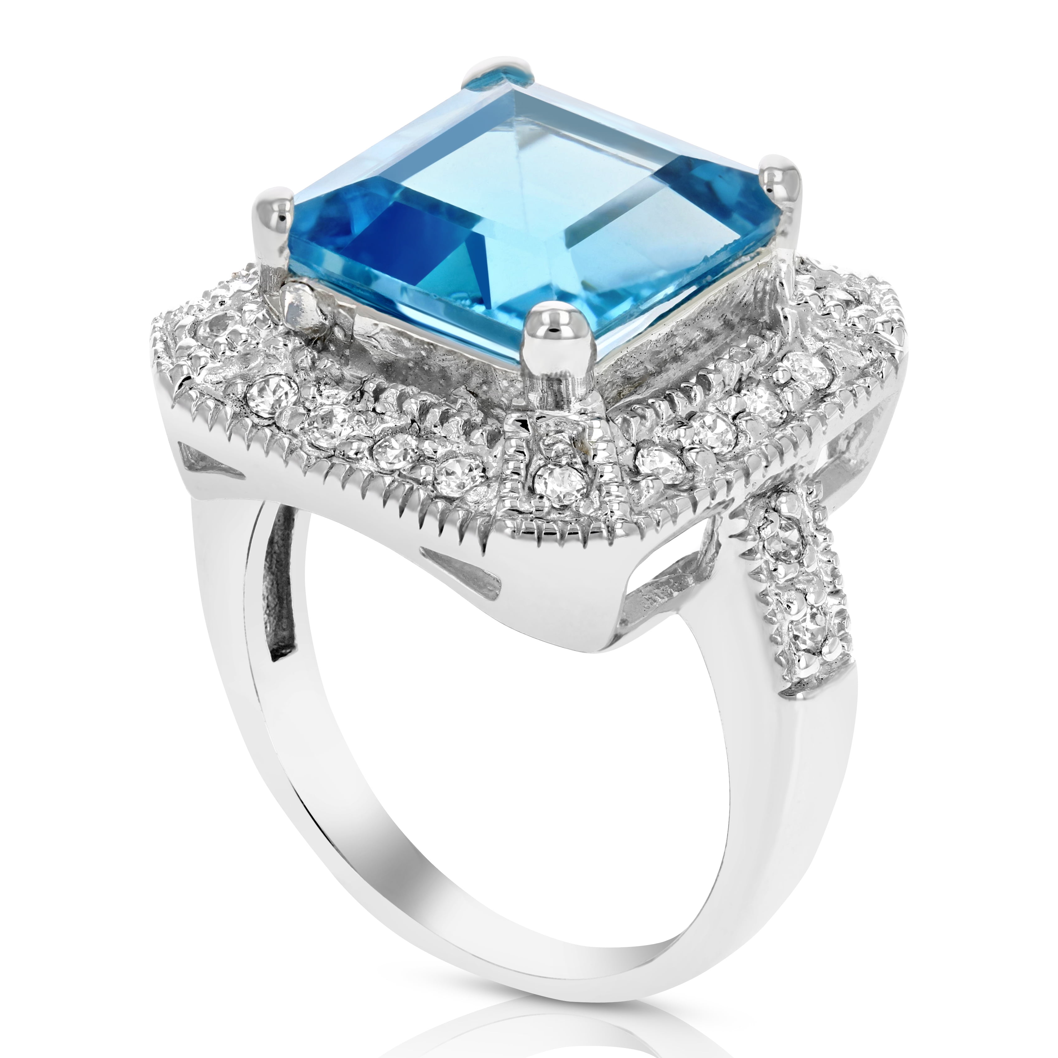 Vir Jewels 2.90 CTTW Swiss Blue Topaz Ring 10 MM Princess Cut .925 Sterling Silver 10 MM Size 7