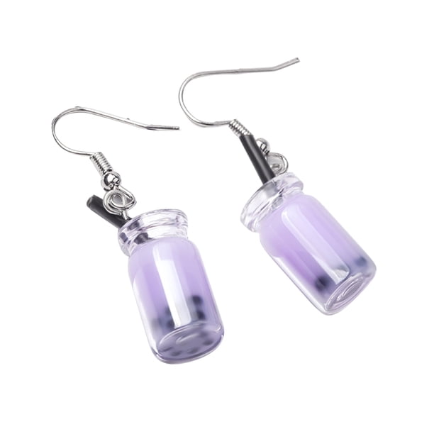 sweethay 1 par de pendientes Boba de té de la leche divertidos y elegantes para niñas colgantes colgantes colgantes accesorio de moda para Ropa, zapatos y accesorios Miscelánea Violeta
