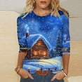 thumbnail image 1 of RKSTN Blouses pour Femmes Mode Femme Décontractée Col Rond Imprimé Blouse Manches 3/4 T-Shirt Blouses d'Été pour Femmes Habillées Décontractées, 1 of 5