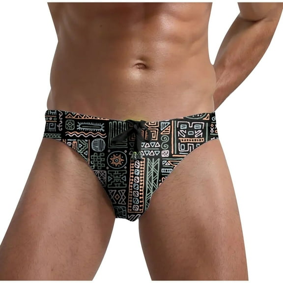 Qulqfy Mens Swimming Trunks Quick Dry Low Rise Briefs Swim Shorts Beach Bikini Summer Printed Stretch Shorts Swimsuit Men L