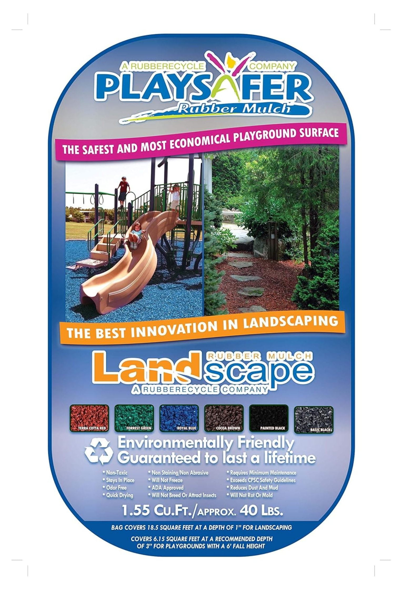 Rubber Mulch Nuggets Protective Flooring for Playgrounds, Swing-Sets, Play Areas, and Landscaping (40 LBS - 1.55 CU. FT., Black)