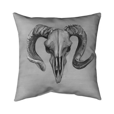Begin Home Decor 5542-2020-AN340 20 x 20 in. Greyscale Aries Skull-Double Sided Print Outdoor Pillow Cover
