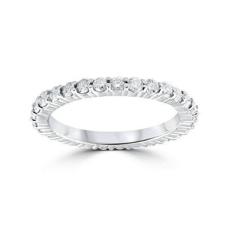 - Pompeii3 1.00CT Round Natural Diamond Eternity Wedding Ring 14K White Gold Womens Band