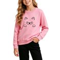 thumbnail image 4 of Spazoro Girls Crew Neck Long Sleeve Sweatshirt, Breathable Stretchable Cat Print Lightweight Casual Pullover Tops for Fall Daily School Wear Pink Size 12-13, 4 of 6