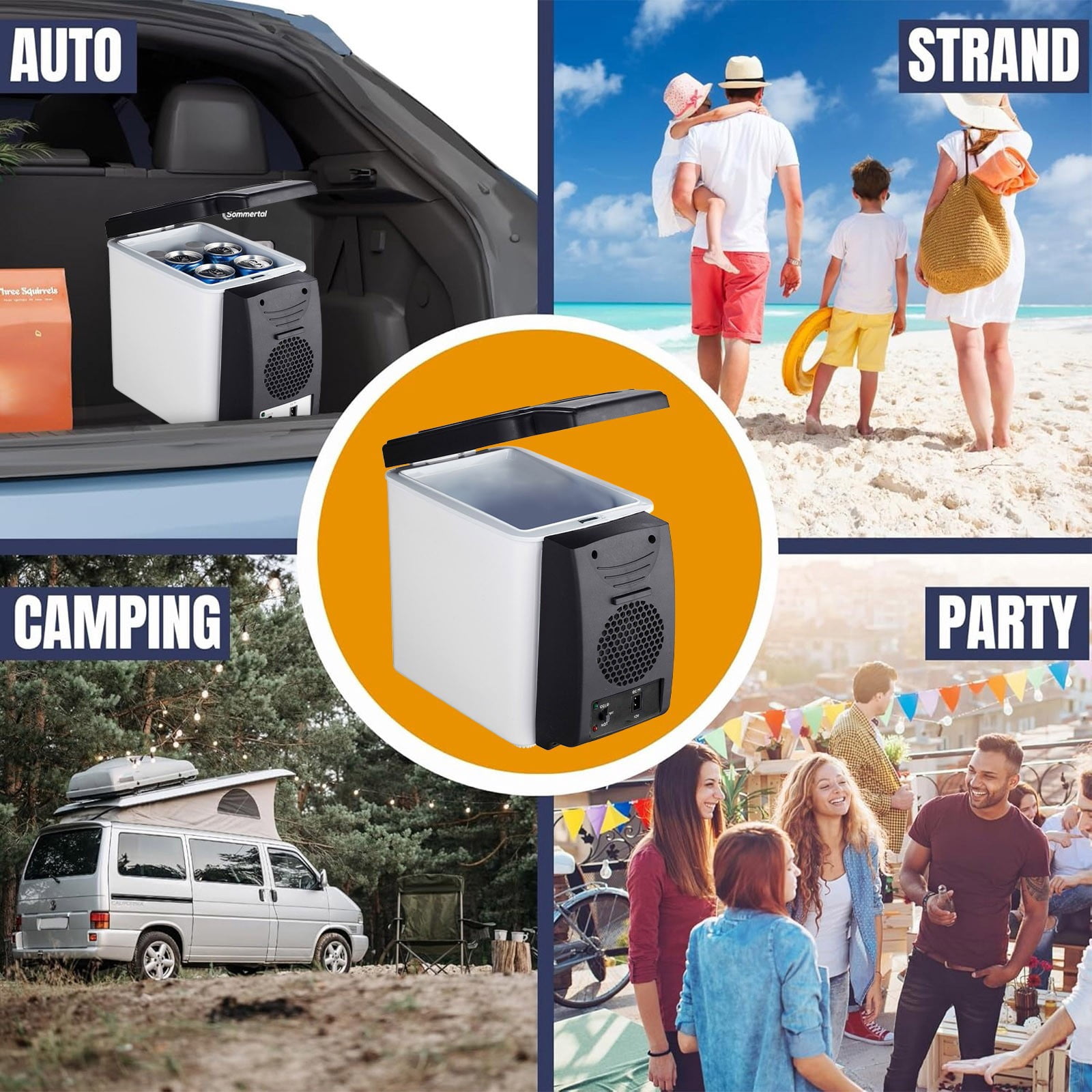 Car Refrigerator Portable 6L Mini Fridge Freezer DC12V for Car Truck Home Dual Cooling Heating Function Lightweight Low Noise Energy Saving Travel Picnic Office Strap