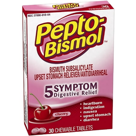 Pepto-Bismol 5 Symptoms Digestive Relief Chewable Tablets, Cherry 30 Each - (Pack of 2)