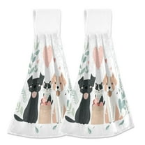 2pcs Kitchen Hanging Towels Bathroom Hanging Towels Velcro Soft Hand Towel Absorbent Tie Towels for Kitchen Toilet Tea Bar Washcloth Decor Dogs and Cat